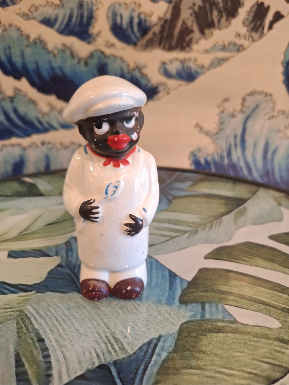Vintage Single Shaker Ceramic Chef in White Coat with Red Accent